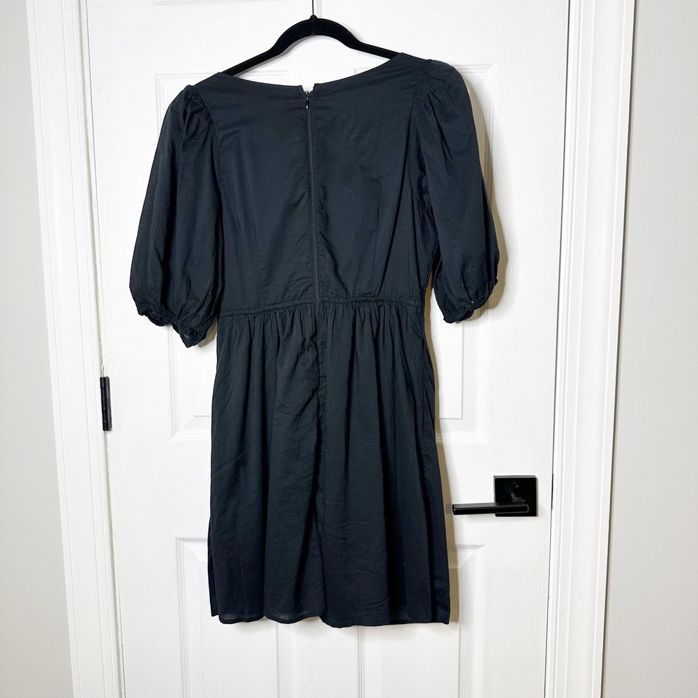 Abercrombie & Fitch Tie-Front‎ Puff Sleeve Mini Dress Size Medium Tall Black - Picture 5 of 5